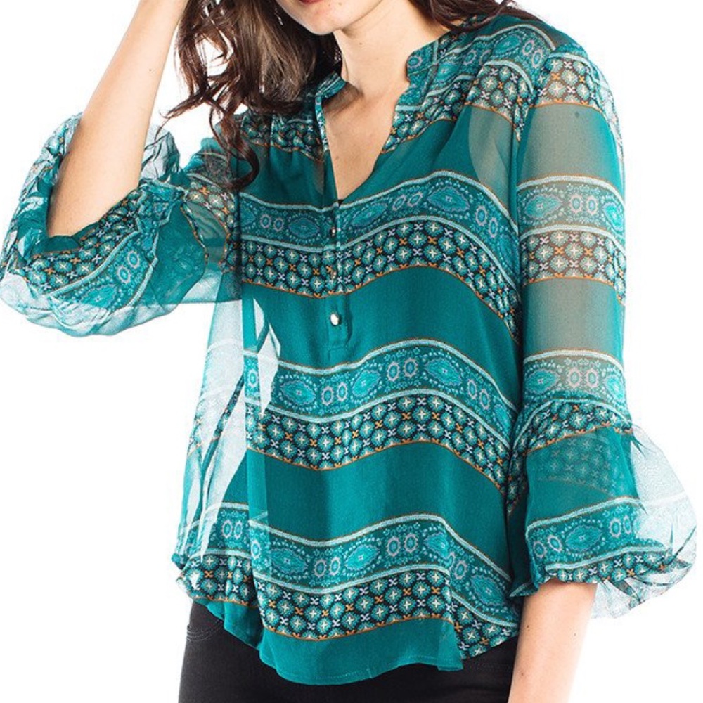 COPY - Ella Moss Monarch Silk Print Henley (NWT!)